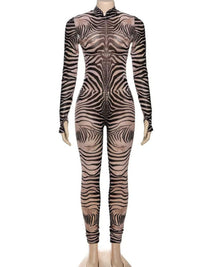 Zebra print bodysuit on a mannequin against a white background