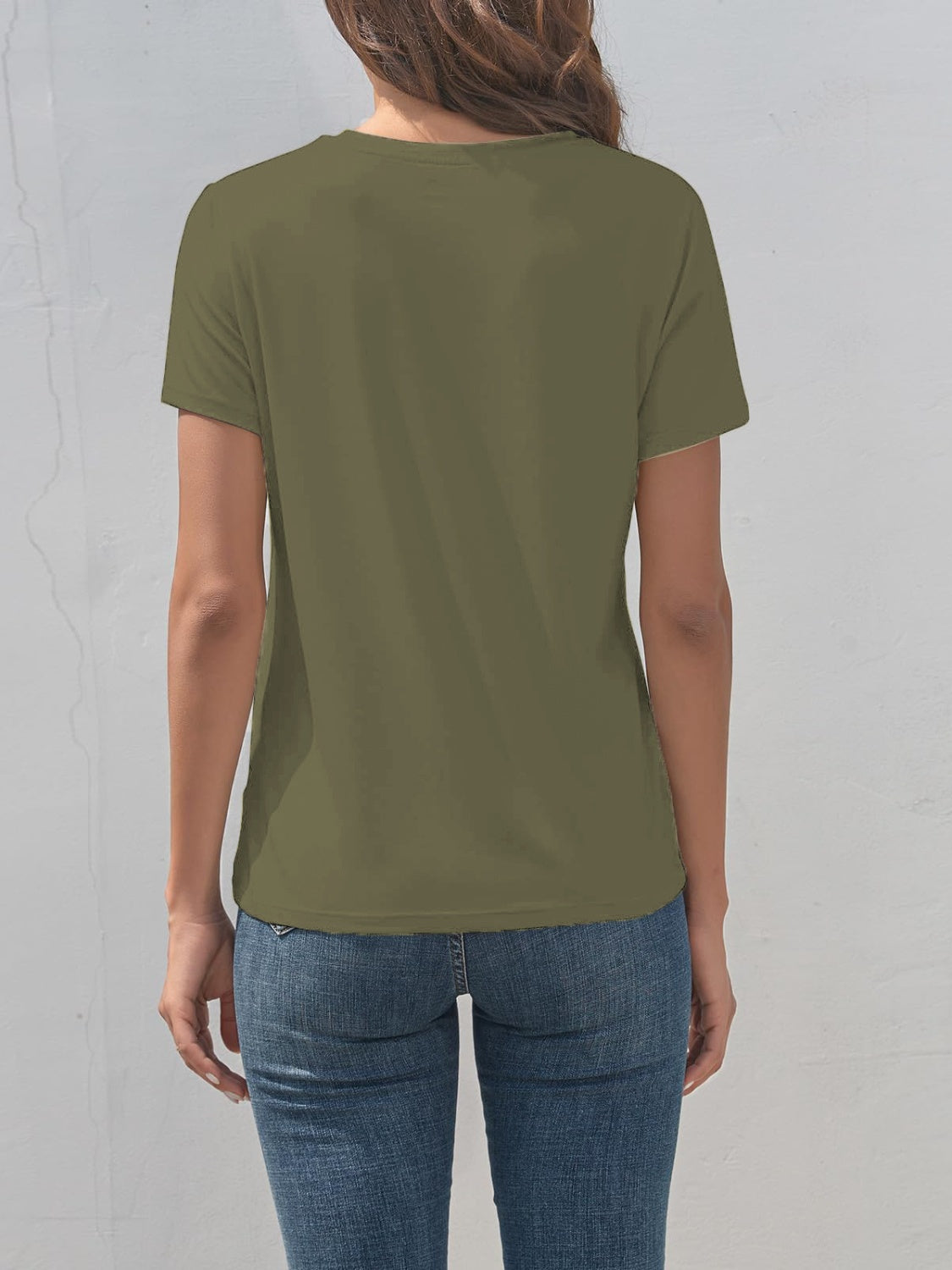 Back of green green Cross Graphic Round Neck T-Shirt