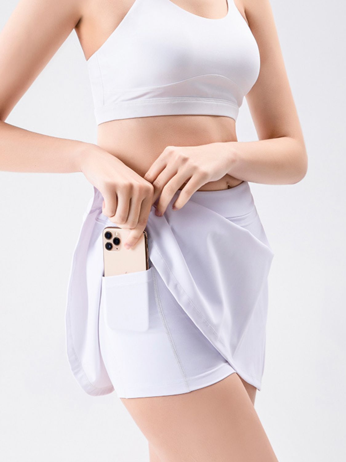 white High Waist Active Skort with Pockets