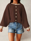 Ladies Button-Front Knit Cardigan with Contrast Trim