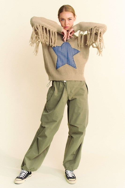 Full view of Davi & Dani Drawstring Baggy Pants with Pockets