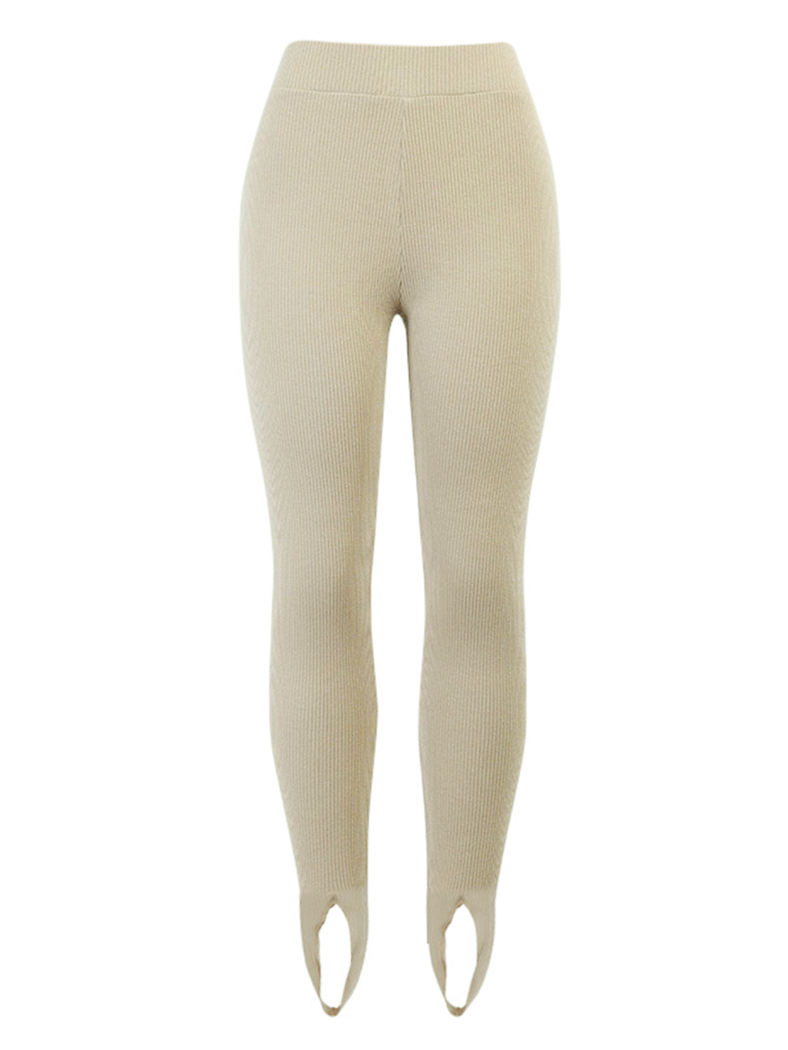 Beige ribbed leggings on a white background