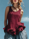 Ladies Cute Outfit 2026 Fashion Sleeveless Ruffled Hem Round Neck Tank