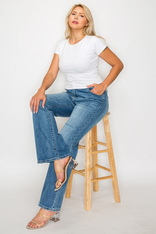 Full Size Cat's Whiskers Mid Rise Bootcut Jeans
