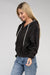 Buy women's black Fleece Cropped Zip-Up Hoodie