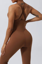 Brown Crisscross Wide Strap Sleeveless Jumpsuit