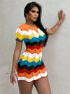 Women's Cute Striped Sexy Chevron Knit Short Sleeve Sweater Dress