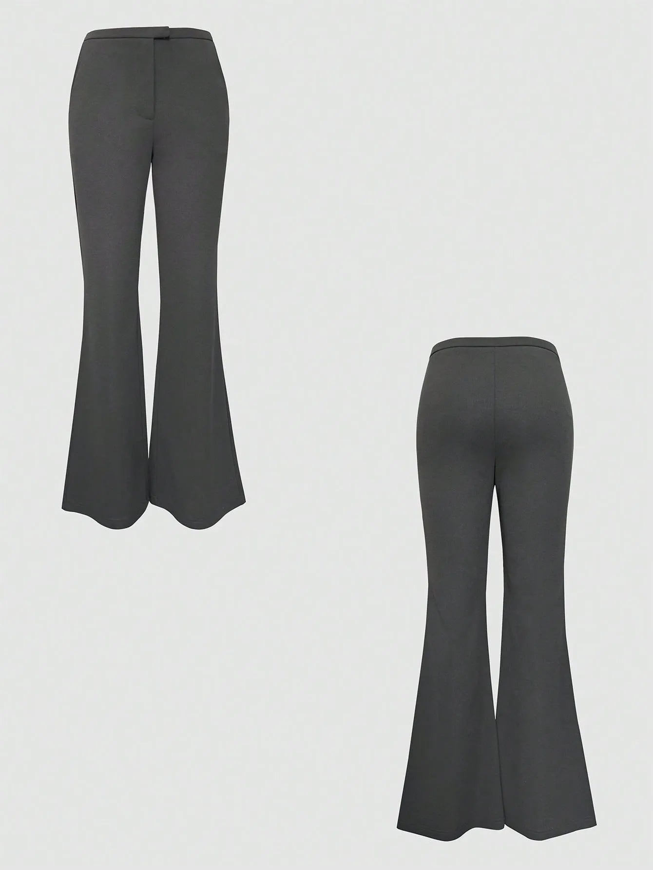 Pair of gray flared pants on a light gray background