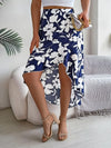 Floral Print Ruffle Hem Asymmetrical Skirt