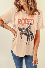 Another front view of brown Cowboy Graphic Round Neck Short Sleeve T-Shirt