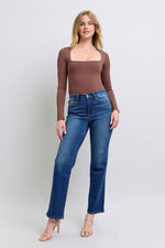 Front view of Judy Blue Full Size Side Seam Detail Straight Jeans with Pockets