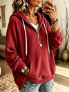 Ribbed Knit Quarter-Zip Hoodie with Kangaroo Pocket