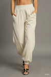 Umgee Drawstring Jogger Pants with Front Seam Detail