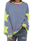 Full Size Star Patch Striped Oversized Sweatshirt Plus Size