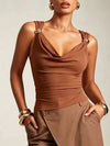 Women's Cowl Neck Tank with Metal Ring Accents