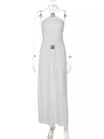 Front view of Backless Ruched Halter Neck Maxi Dress on a mannequin 