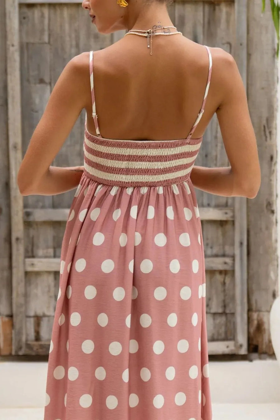 Back view of burgundy Polka Dot Square Neck Cami Dress