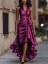 Women Summer 2026 Full Size High-Low Ruffled Satin Maxi Dress Plus Size