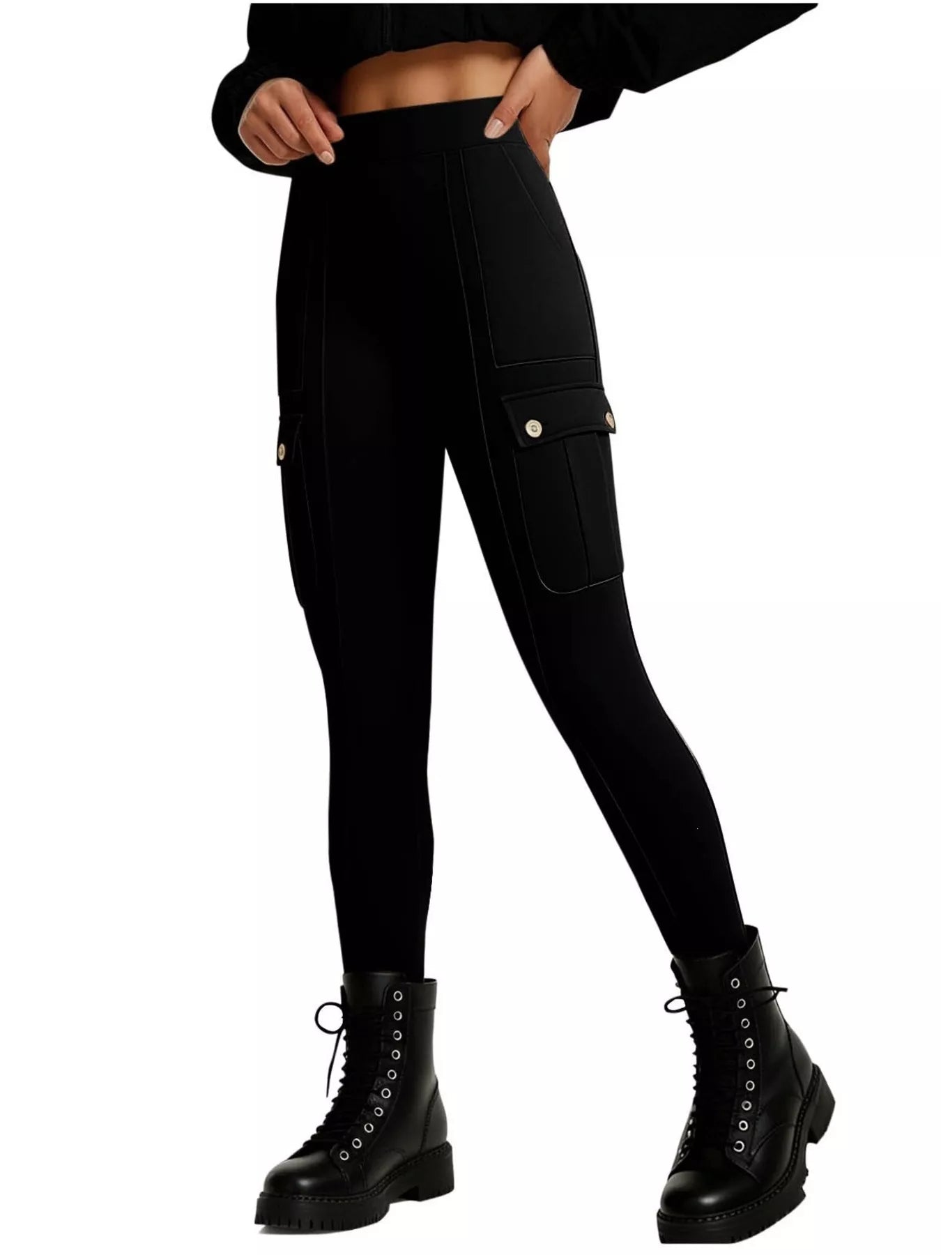 Black leggings worn by a person on a white background
