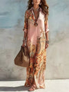 Full Size Printed Button Down Roll-Up Sleeve Shirt Maxi Dress Plus Size