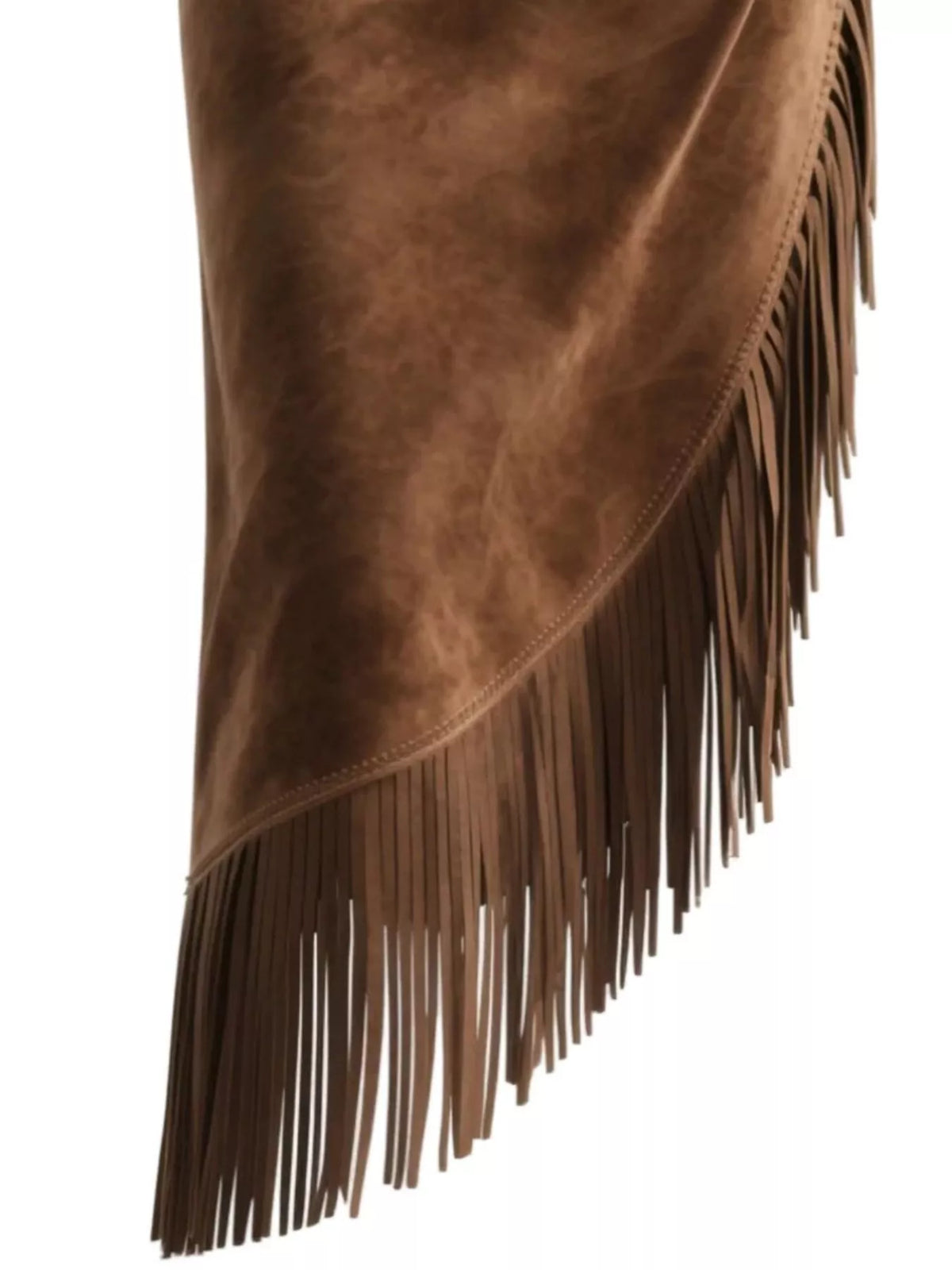 Brown suede fabric with fringes on a white background