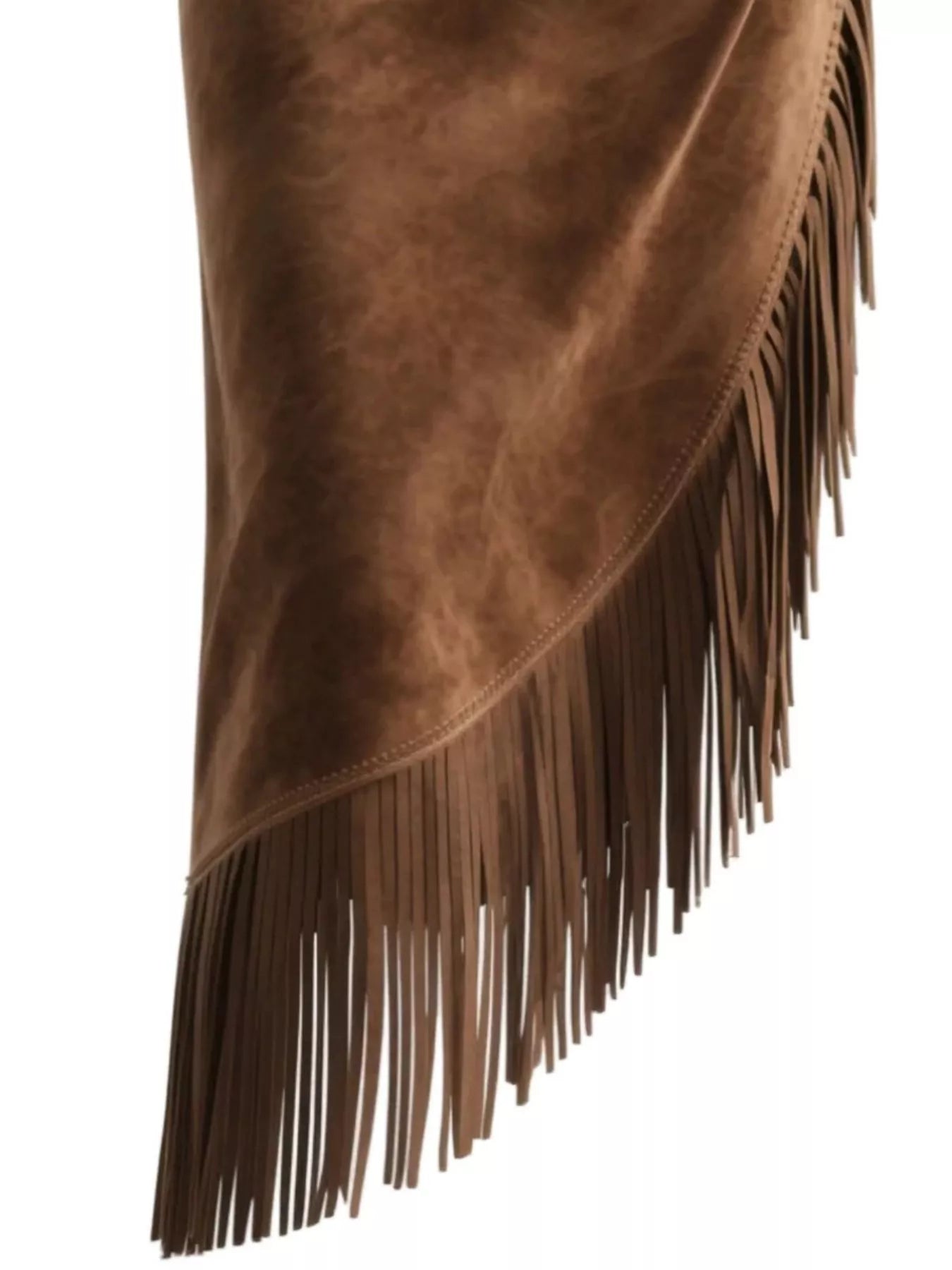 Brown suede fabric with fringes on a white background
