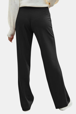Back view of black Decorative Button High Rise Pants