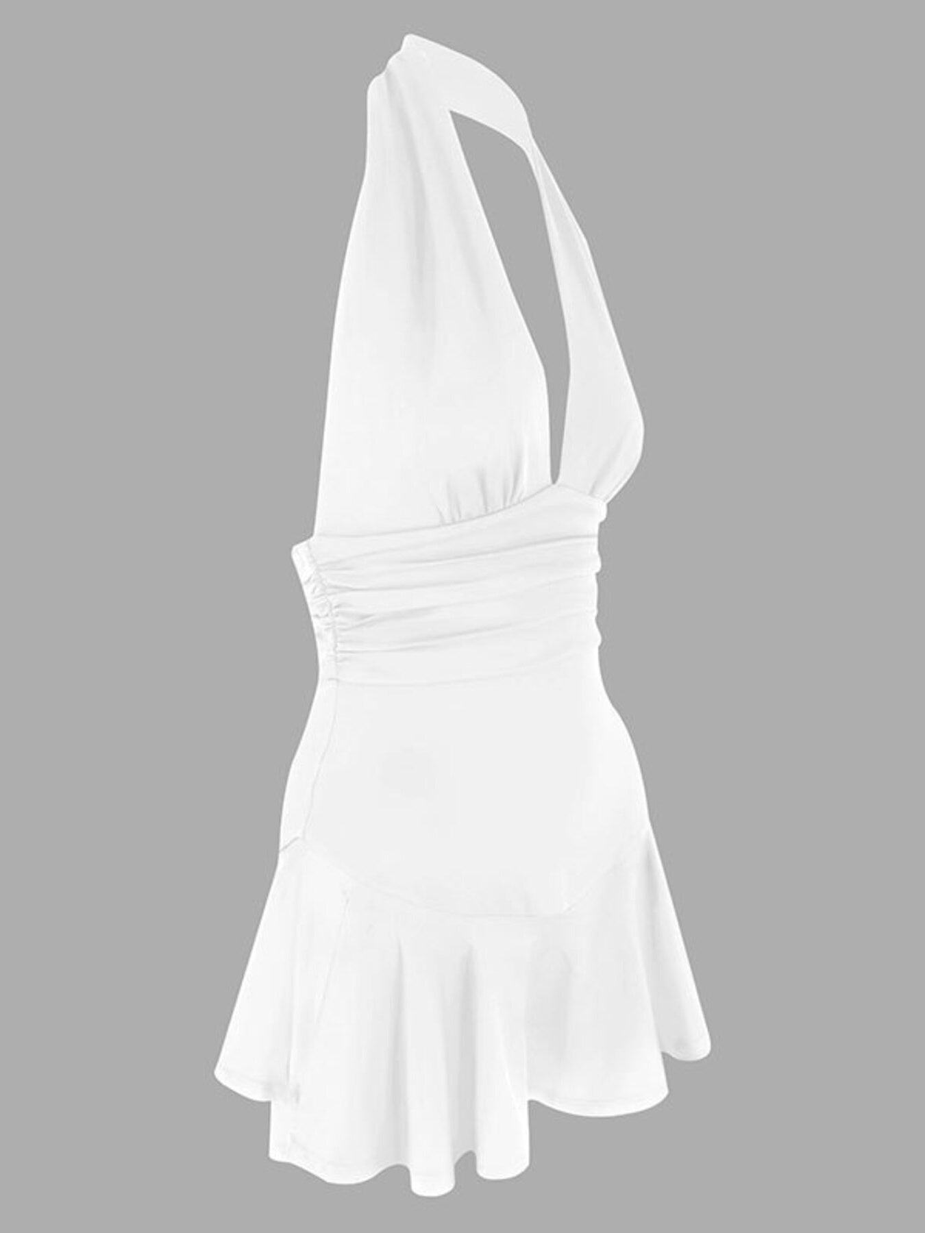 White halter neck dress on a gray background