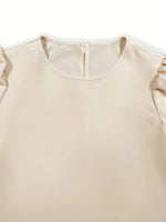 Beige blouse with ruffled sleeves on a white background