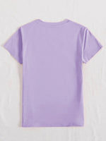 Back view of purple Graphic Round Neck Short Sleeve T-Shirt