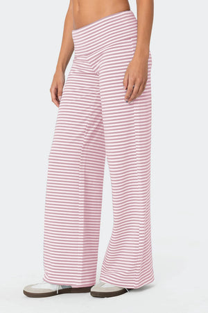Side view of pink Striped Wide Leg Pants