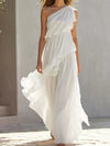 Women's One-Shoulder Ruffled Chiffon Maxi Dress