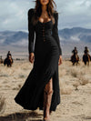 Slit Long Sleeve Tiered Maxi Dress