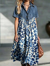 Women's Full Size Denim Patchwork Printed Shirt Dress Plus Size