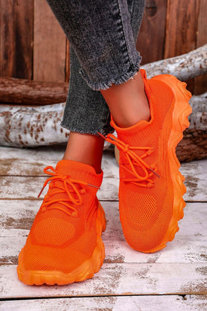 Front view of orange Mesh Lace-Up Round Toe Athletic