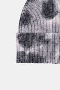 Gray tie-dye beanie on a white background