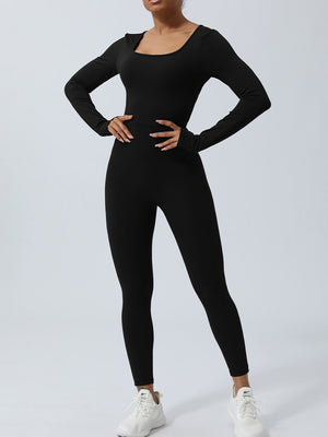 Black Twisted Backless Long Sleeve Jumpsuit