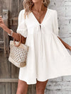 V-Neck Tie-Front Mini Dress with Puff Sleeves