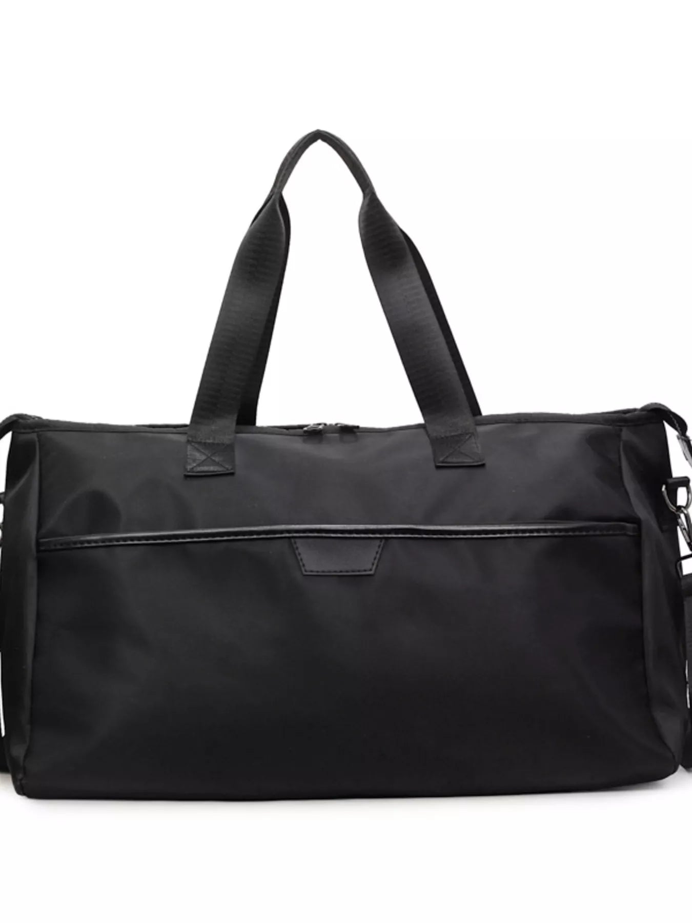 Black duffel bag on a white background