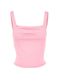 Pink crop top with thin straps on a white background