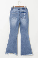 Back view of Distressed Raw Hem Bootcut Jeans