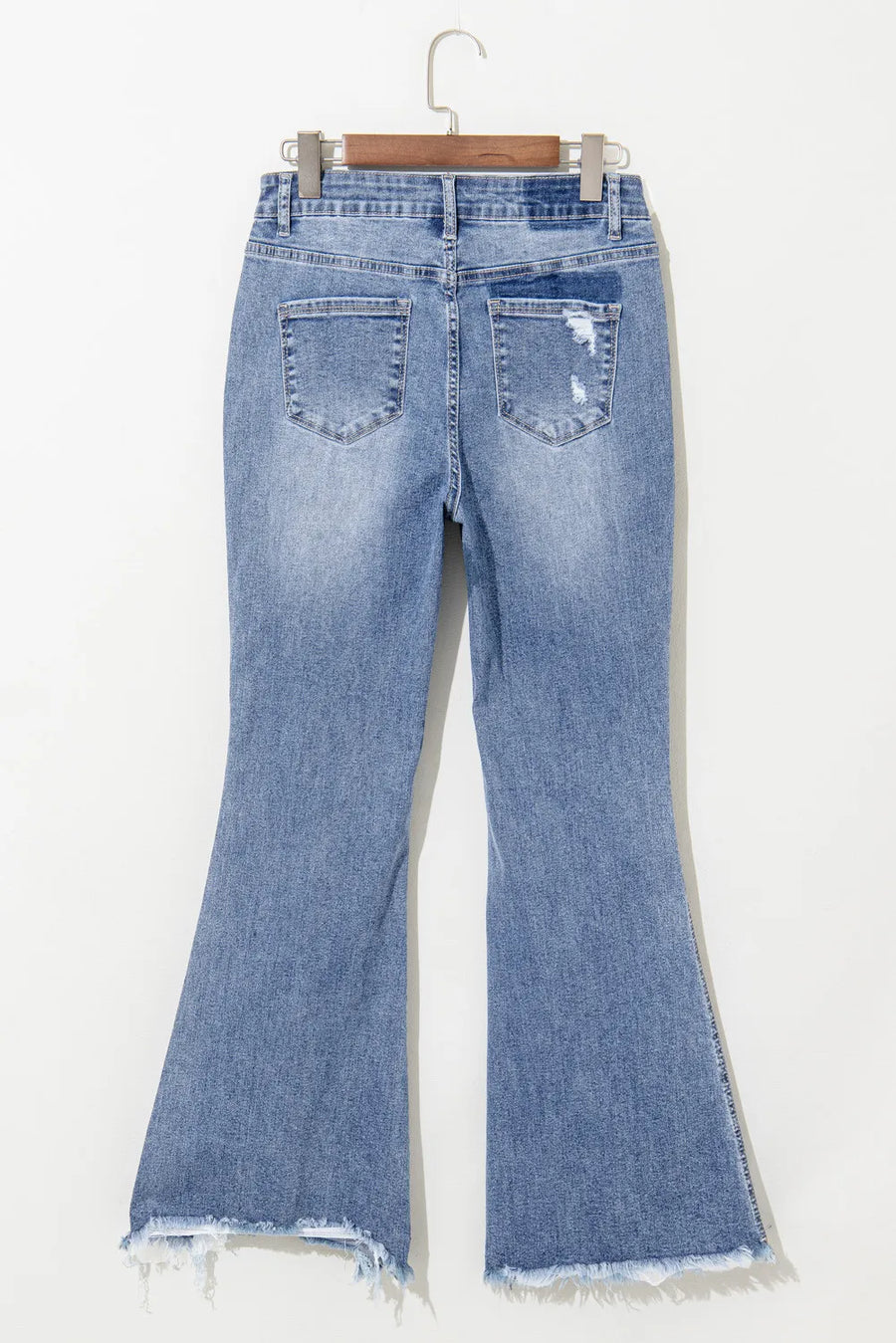 Back view of Distressed Raw Hem Bootcut Jeans