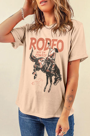 Brown Cowboy Graphic Round Neck Short Sleeve T-Shirt