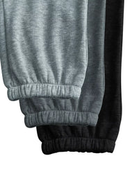Close-up of gray and black sweatpants with elastic cuffs on a white background