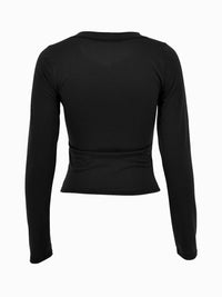 Black long-sleeve top on a white background