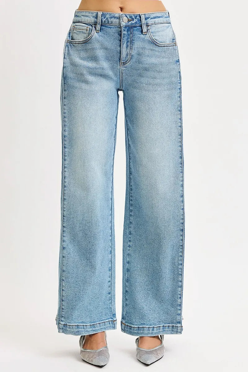 Light blue jeans on a white background