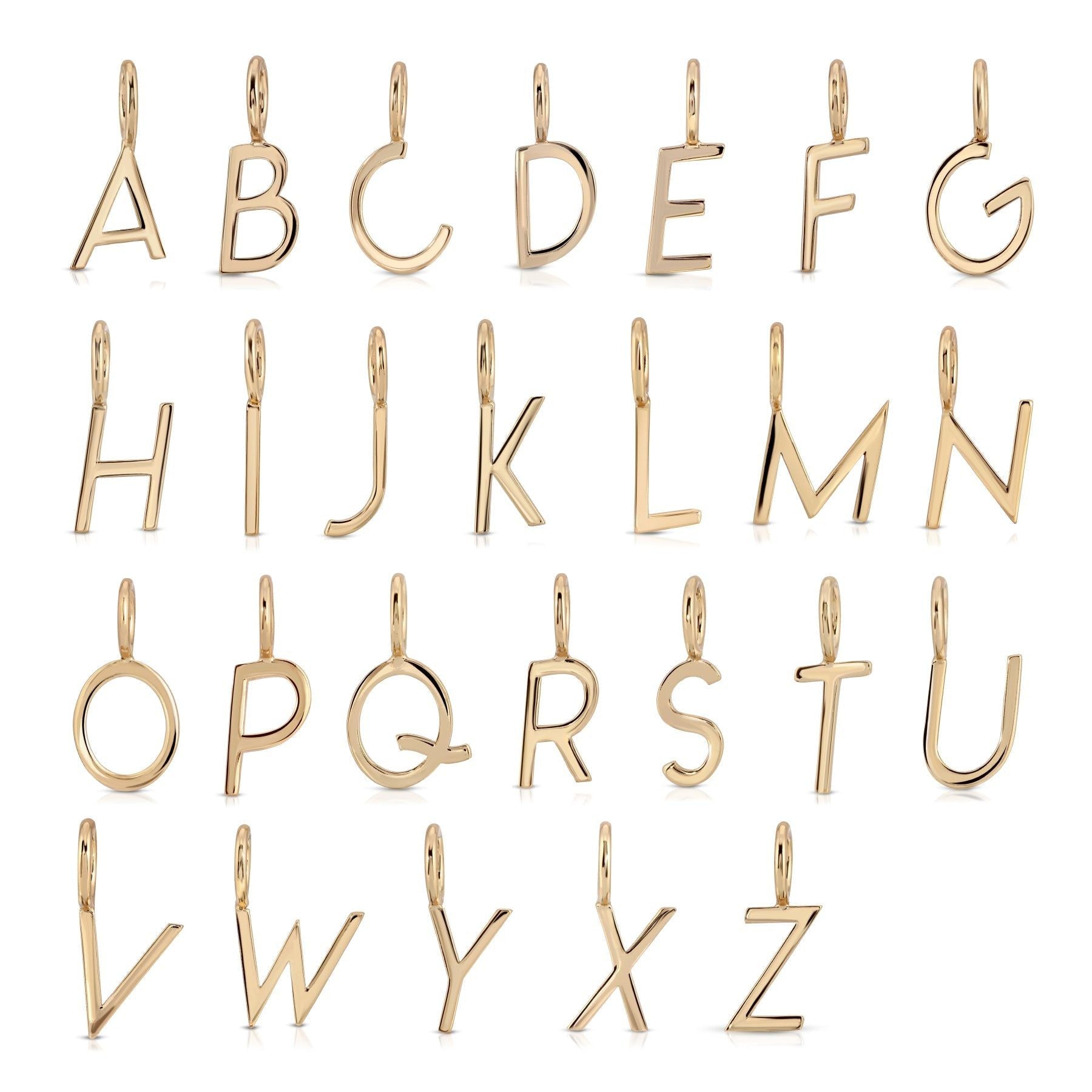 A view of all letter of the alphabet shown as charms