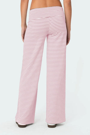 Back view of pink Striped Wide Leg Pants