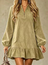 Quarter-Zip Ruffle Hem Mini Dress