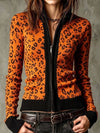 Leopard Zip-Up Knit Cardigan